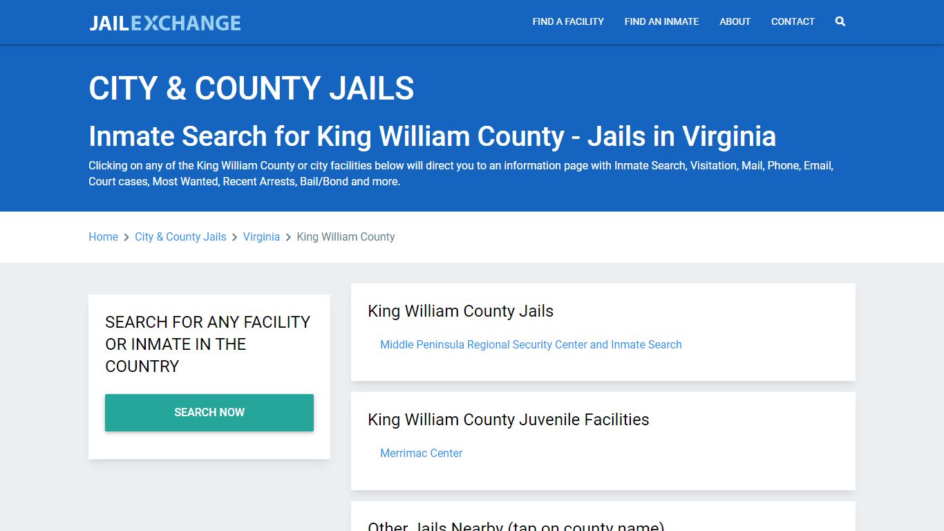 Inmate Search for King William County | Jails in Virginia - Jail Exchange