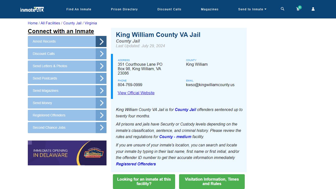 King William County VA Jail - Inmate Locator